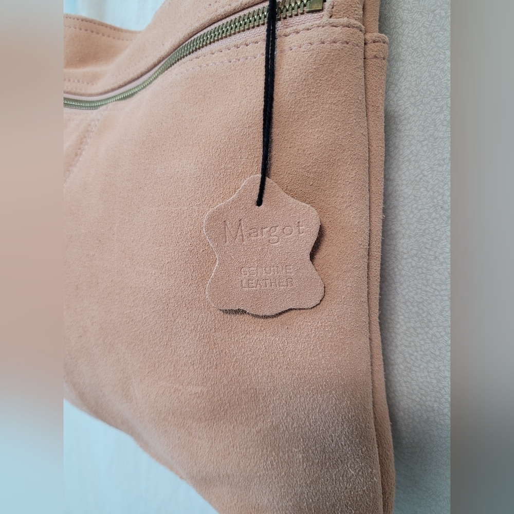 New W/o Tags MARGOT Purse Elegant Ballet Pink Suede Leather Crossbody Bag Boho - Picture 4 of 13